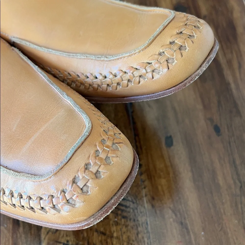 Calvin Klein Men’s 12 Tan Leather Loafers Weaved Beachy
